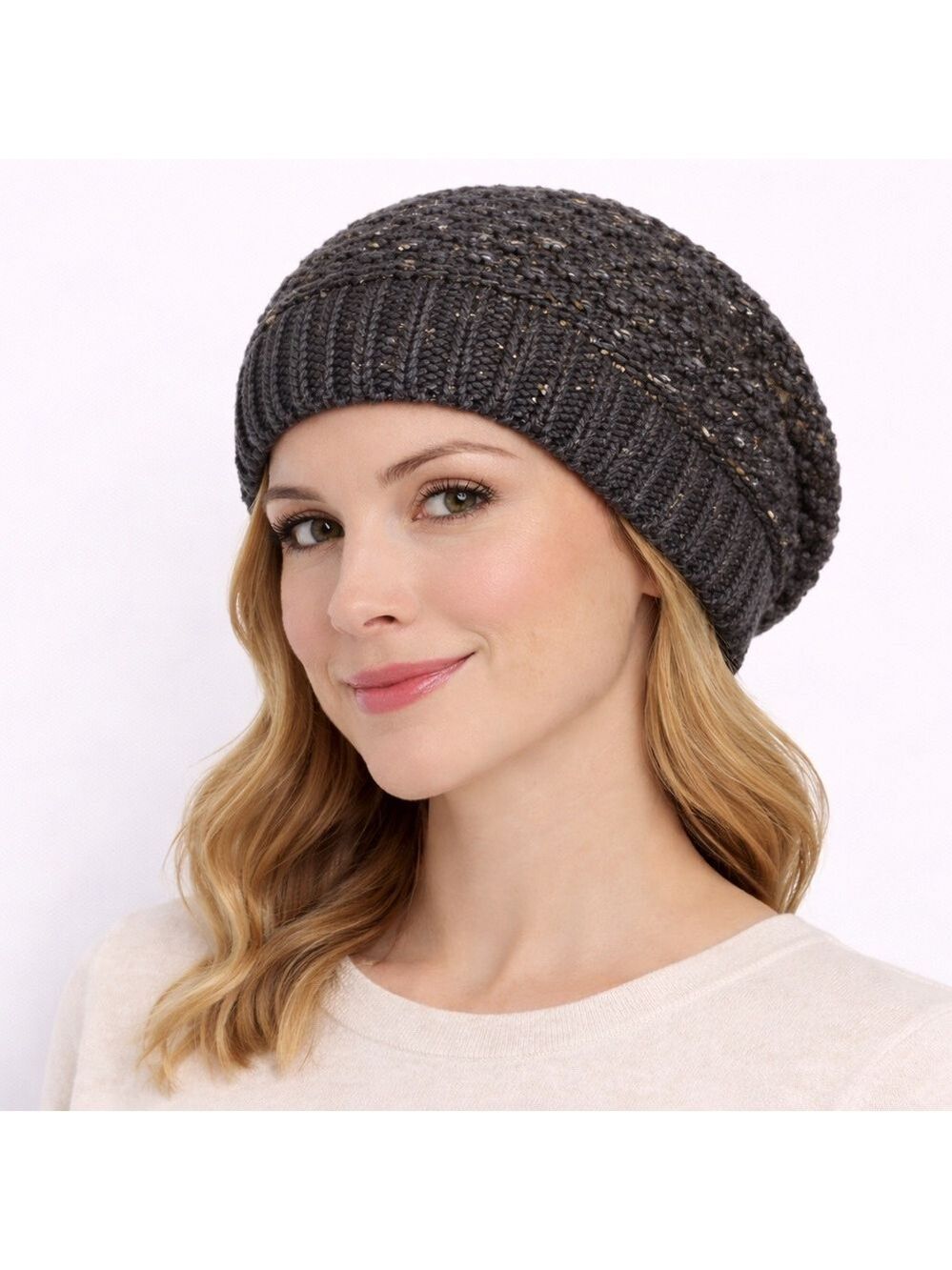 Gap Cable Knit Slouchy Beanie Hat Women or unisex One Size Gray Cotton & Acrylic